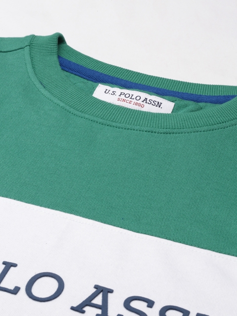 U.S. Polo Assn. Men Sea Green & Blue Colourblocked Sweatshirt - Image 2