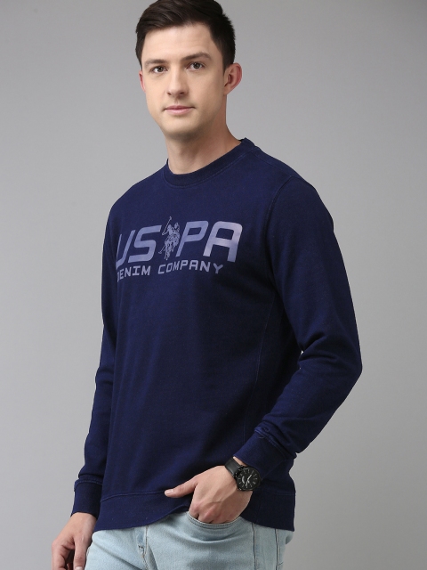 U.S. Polo Assn. Denim Co. Men Navy Blue Brand Logo Printed Pure Cotton Sweatshirt - Image 3