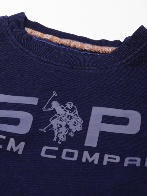 U.S. Polo Assn. Denim Co. Men Navy Blue Brand Logo Printed Pure Cotton Sweatshirt - Image 2