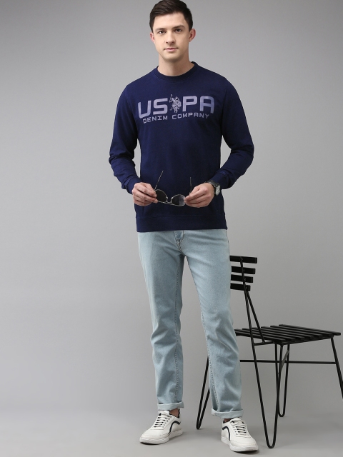 U.S. Polo Assn. Denim Co. Men Navy Blue Brand Logo Printed Pure Cotton Sweatshirt - Image 5
