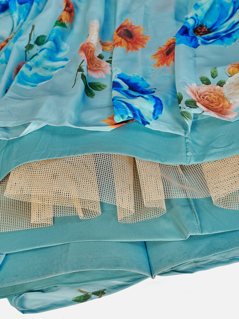 SHOPGARB Turquoise Blue & Red Printed Semi-Stitched Lehenga & Unstitched Blouse With Dupatta - Image 3