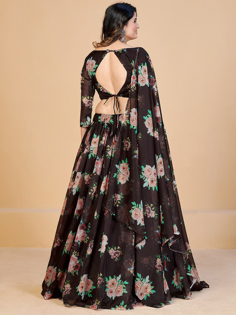 SHOPGARB Brown & Pink Printed Semi-Stitched Lehenga & Unstitched Blouse With Dupatta - Image 5