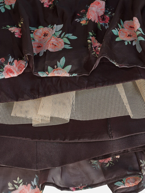 SHOPGARB Brown & Pink Printed Semi-Stitched Lehenga & Unstitched Blouse With Dupatta - Image 3