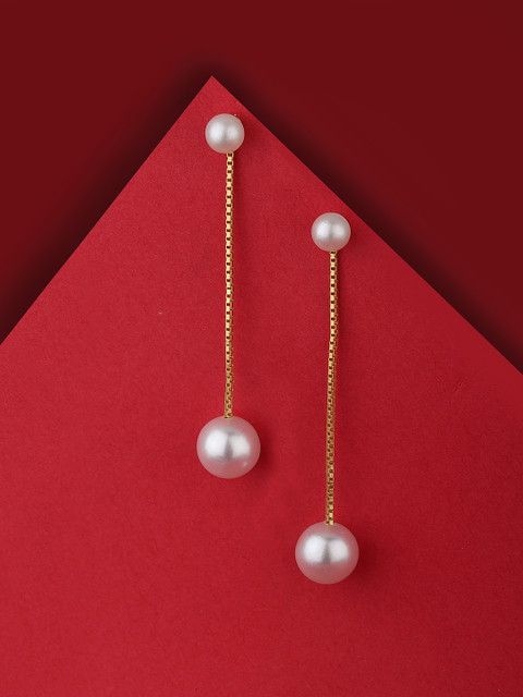 Carlton London 18k Gold Plated Pearl Beaded Circular Chain Drop Earring
