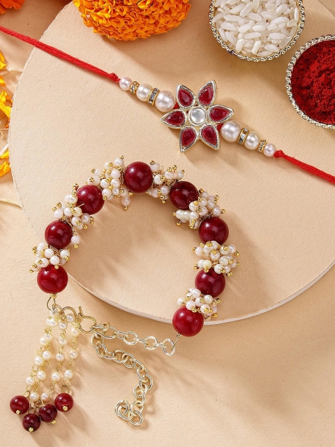 KARATCART Set of 2 Gold Plated Studded Bhaiya Bhabhi Rakhi Combo