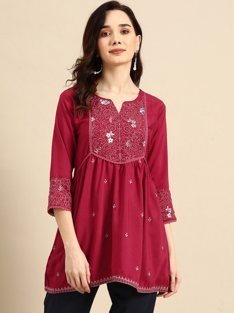 Sangria X fwd Maroon Embroidered Longline Top - Image 3