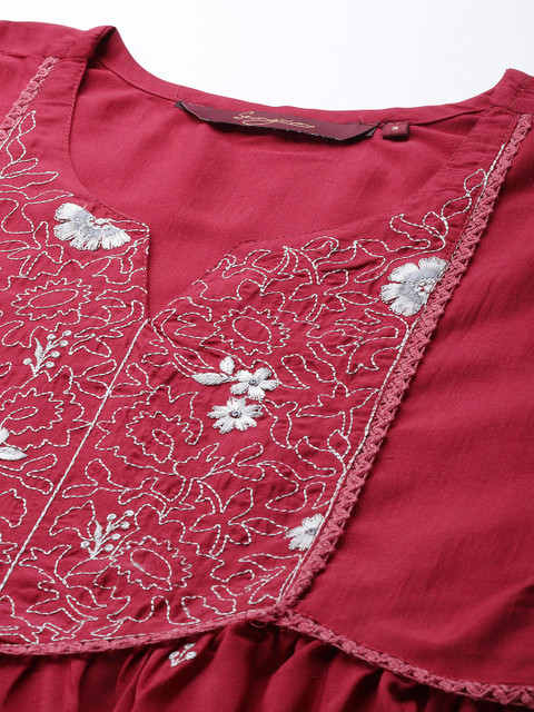 Sangria X fwd Maroon Embroidered Longline Top - Image 2