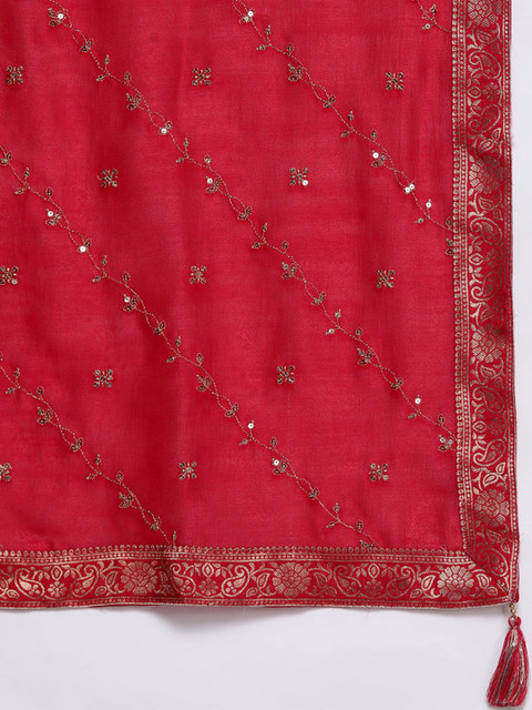 Libas Women Magenta Floral Embroidered Kurta with Palazzos & Dupatta - Image 4