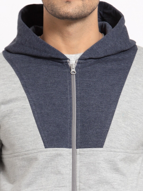 Kalt Men Grey Colourblocked Hooded Sweatshirt - Image 2