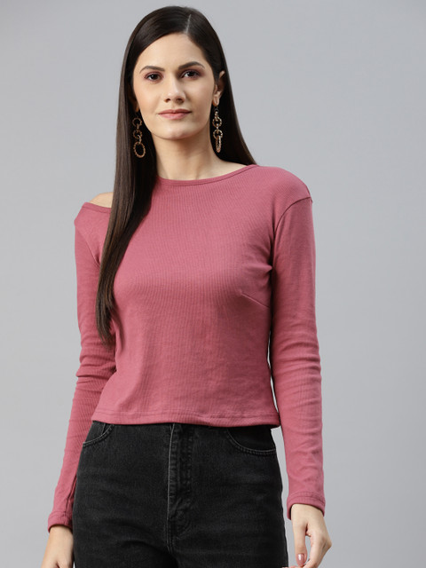 plusS Women Red Cur-Out Detail T-shirt