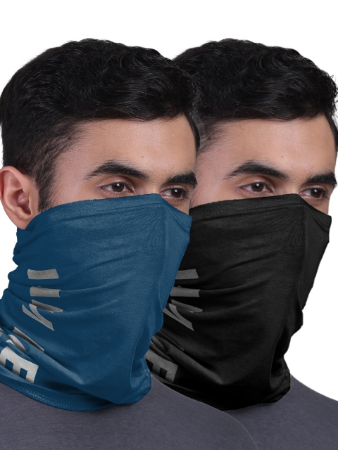 FREECULTR Unisex Pack Of 2 Black & Blue Printed Bamboo Anti Microbial Bandana Headband