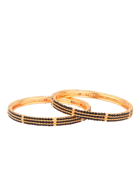 FEMMIBELLA Set Of 2 18KT Gold-Plated & Black CZ-Studded Sleek Bangles