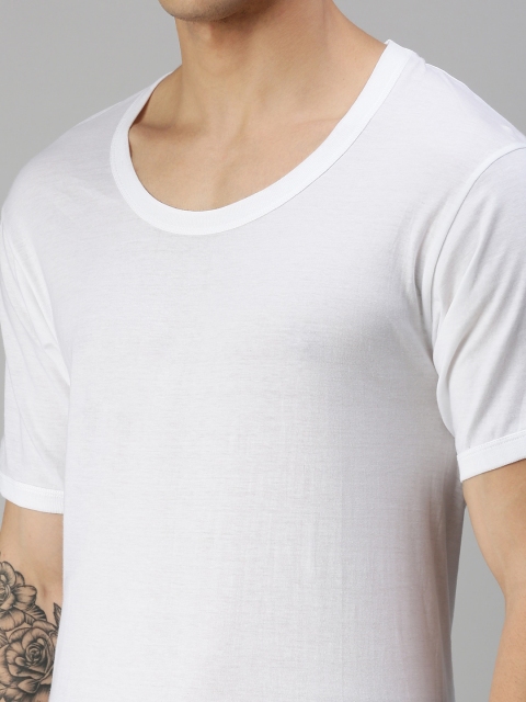 ONN Men Pack of 2 White Solid Cotton Undershirt - Image 5
