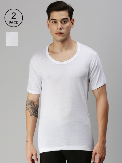ONN Men Pack of 2 White Solid Cotton Undershirt