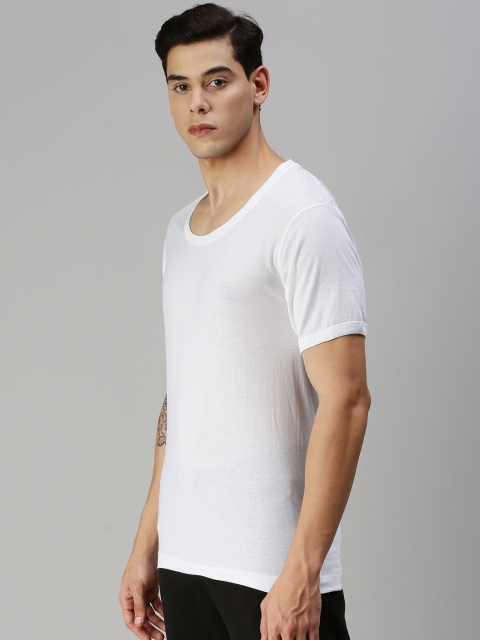 ONN Men Pack of 2 White Solid Cotton Undershirt - Image 2