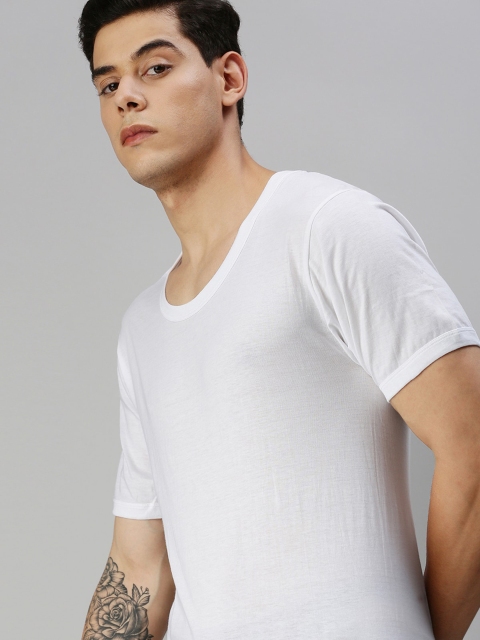 ONN Men Pack of 2 White Solid Cotton Undershirt - Image 6