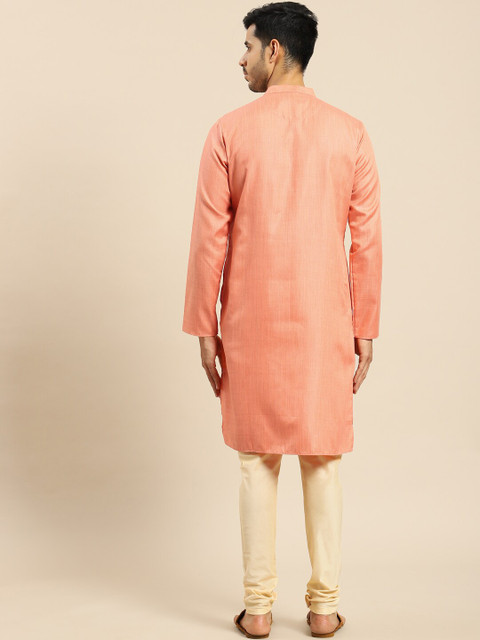 Amodh by Kisah Men Peach-Coloured Mandarin Collar Kurta - Image 4