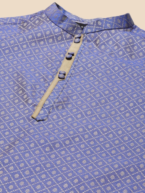 Amodh by Kisah Men Blue Geometric Thread Work Jacquard Kurta - Image 2