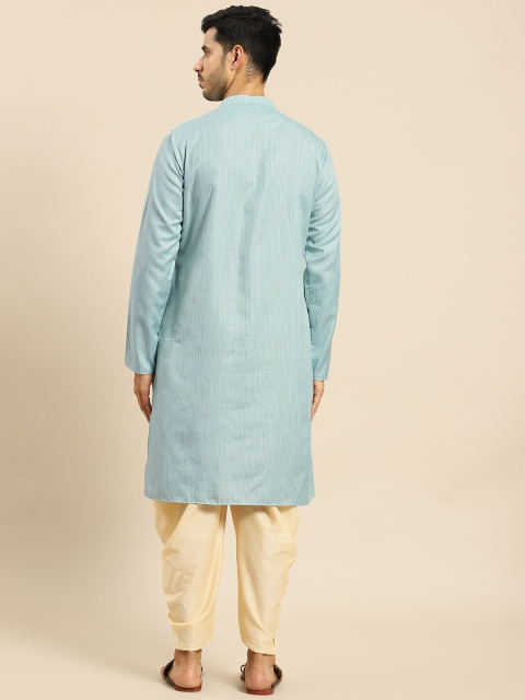 Amodh by Kisah Men Mandarin Collar Turquoise Blue Kurta - Image 4