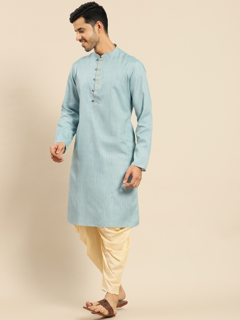 Amodh by Kisah Men Mandarin Collar Turquoise Blue Kurta - Image 3