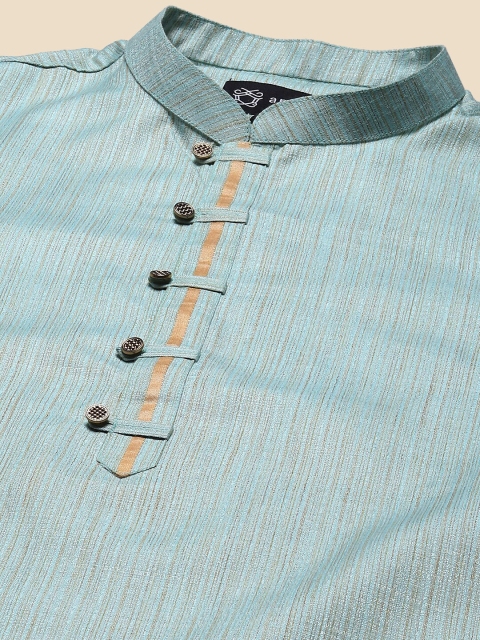 Amodh by Kisah Men Mandarin Collar Turquoise Blue Kurta - Image 2