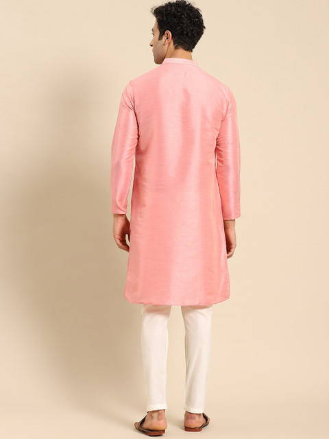 Amodh by Kisah Men Pink Dobby Kurta - Image 3