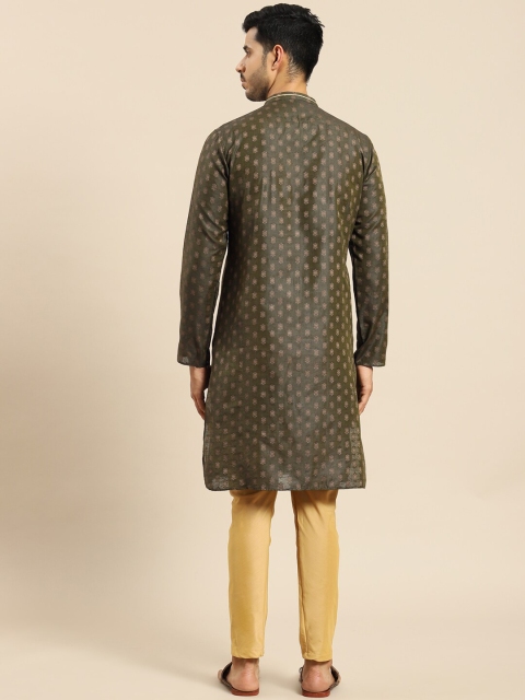 Amodh by Kisah Men Olive Green & Beige Kurta - Image 4