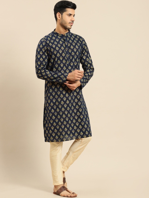 Amodh by Kisah Men Navy Blue Printed Kurta - Image 3