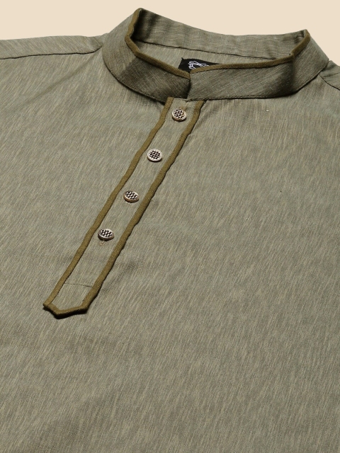 Amodh by Kisah Men Olive Green Jacquard Kurta - Image 2