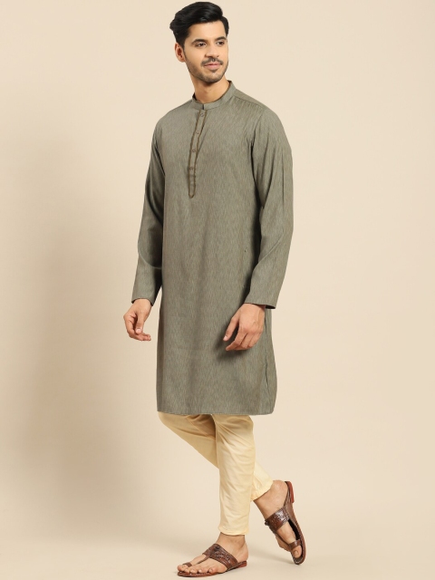 Amodh by Kisah Men Olive Green Jacquard Kurta - Image 4
