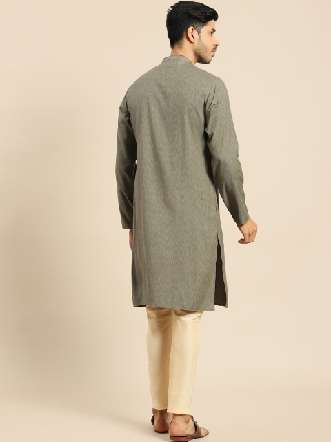 Amodh by Kisah Men Olive Green Jacquard Kurta - Image 3