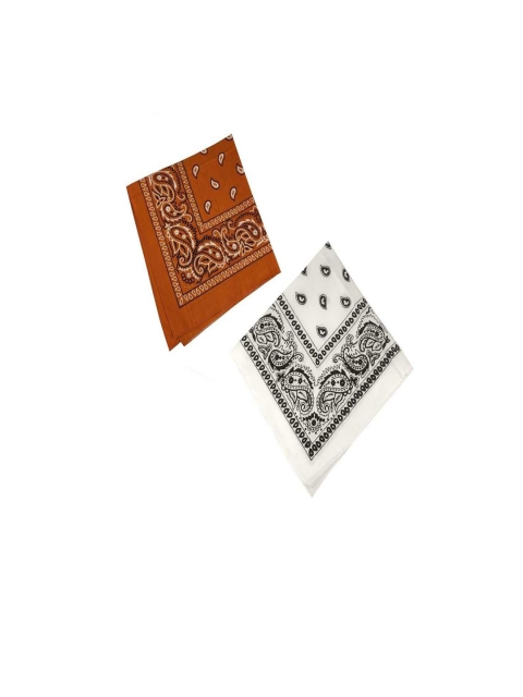 Aadikart Pack Of 2 Orange Coloured & White Paisley Printed Cotton Bandanas