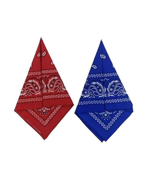 Aadikart Pack Of 2 Blue & Red Paisley Printed Cotton Bandanas