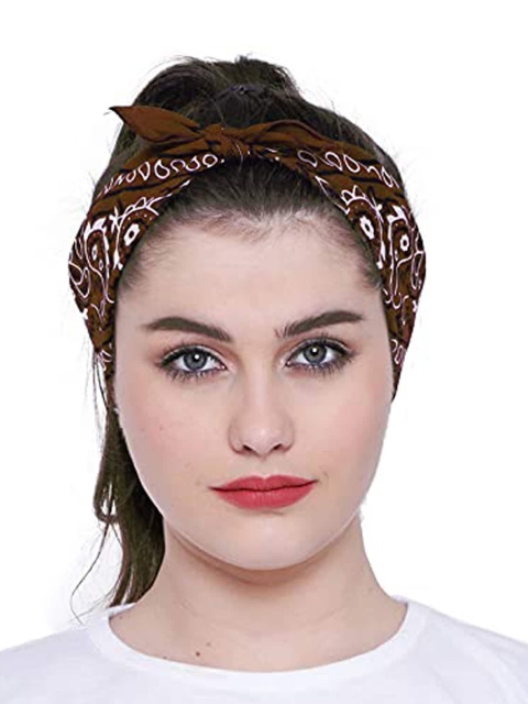 Aadikart Brown & White Printed Cotton Bandana