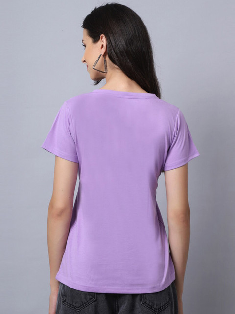 UnaOne Women Plus Size Lavender Typography Printed Slim Fit Cotton T-shirt - Image 5