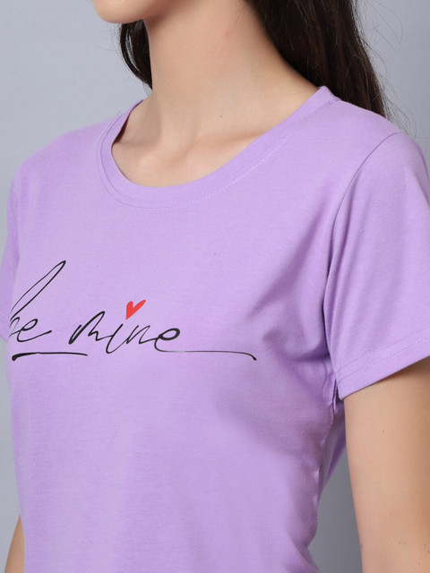 UnaOne Women Plus Size Lavender Typography Printed Slim Fit Cotton T-shirt - Image 2