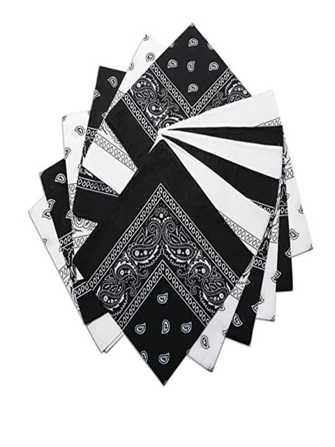Aadikart Pack of 12 Black & White Paisley Printed Cotton Bandanas