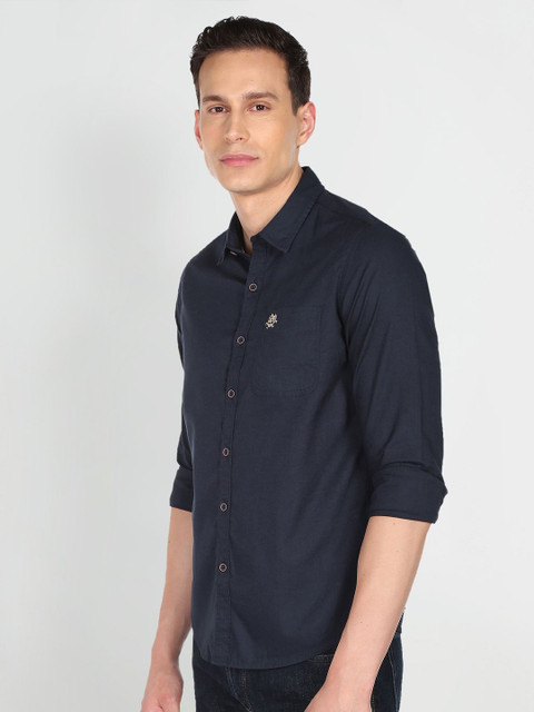U S Polo Assn Denim Co Men Navy Blue Solid Slim Fit Pure Cotton Casual Shirt - Image 3