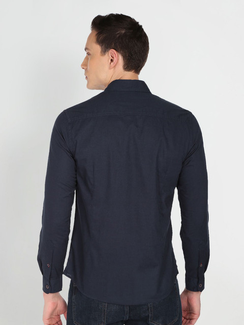 U S Polo Assn Denim Co Men Navy Blue Solid Slim Fit Pure Cotton Casual Shirt - Image 4