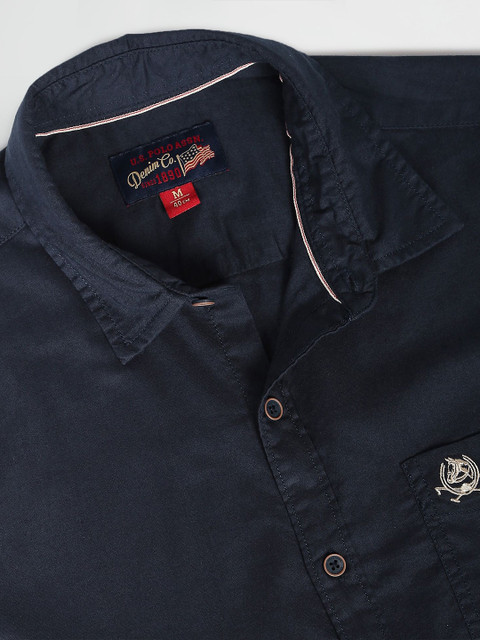 U S Polo Assn Denim Co Men Navy Blue Solid Slim Fit Pure Cotton Casual Shirt - Image 7