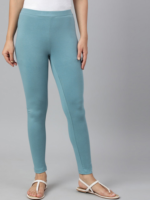 W Women Blue Solid Ankle-Length Leggings