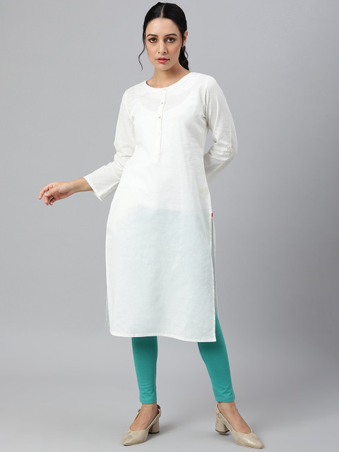 W Women Green Solid Ankle Length Leggings - Image 5