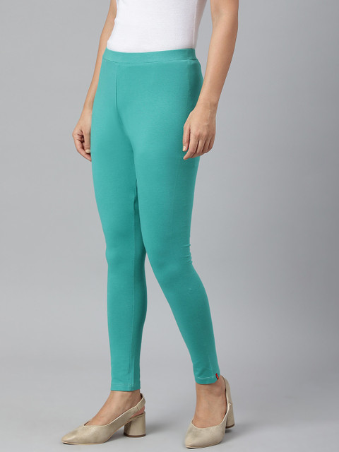 W Women Green Solid Ankle Length Leggings - Image 3
