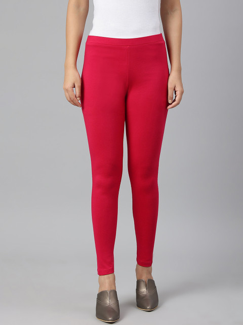 W Women Pink Solid Ankle Length Leggings