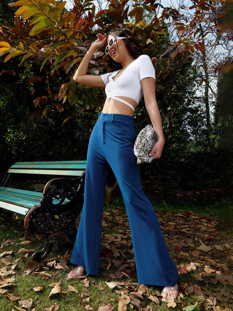 SASSAFRAS Women Blue Comfort Easy Wash Wide Leg Trousers - Image 5