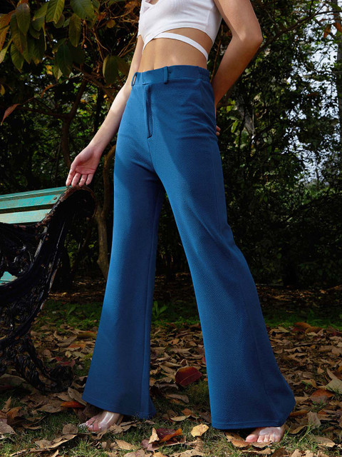 SASSAFRAS Women Blue Comfort Easy Wash Wide Leg Trousers - Image 3