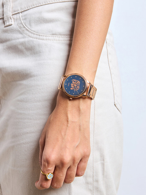 TEAL BY CHUMBAK Women Blue Brass Printed Dial & Rose Gold-Plated Straps cAnalogue Watch