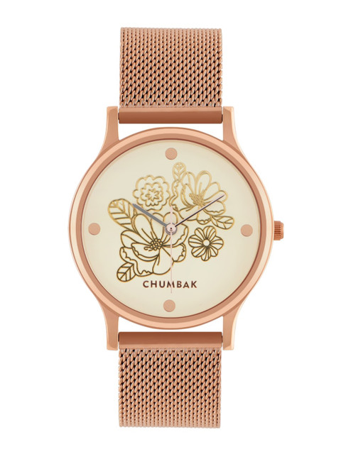 TEAL BY CHUMBAK Women White Brass Embellished Dial & Rose Gold-Plated Analogue Watch