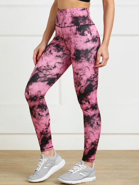 Rock Paper Scissors Pink & Black Tie & Dye Printed Gym Tights - Image 2