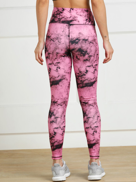 Rock Paper Scissors Pink & Black Tie & Dye Printed Gym Tights - Image 3